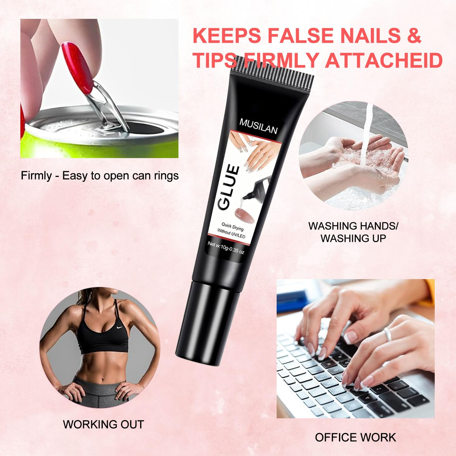 MUSILAN 2PCS Semi Solid Nail Glue, New Super Strong Solid Nail Glue for Acrylic Nails Press Ons Nails Quick Drying No UV Light Long Lasting for Acrylic Fake Nail Tips Chip-Resistant & Longwear Formula