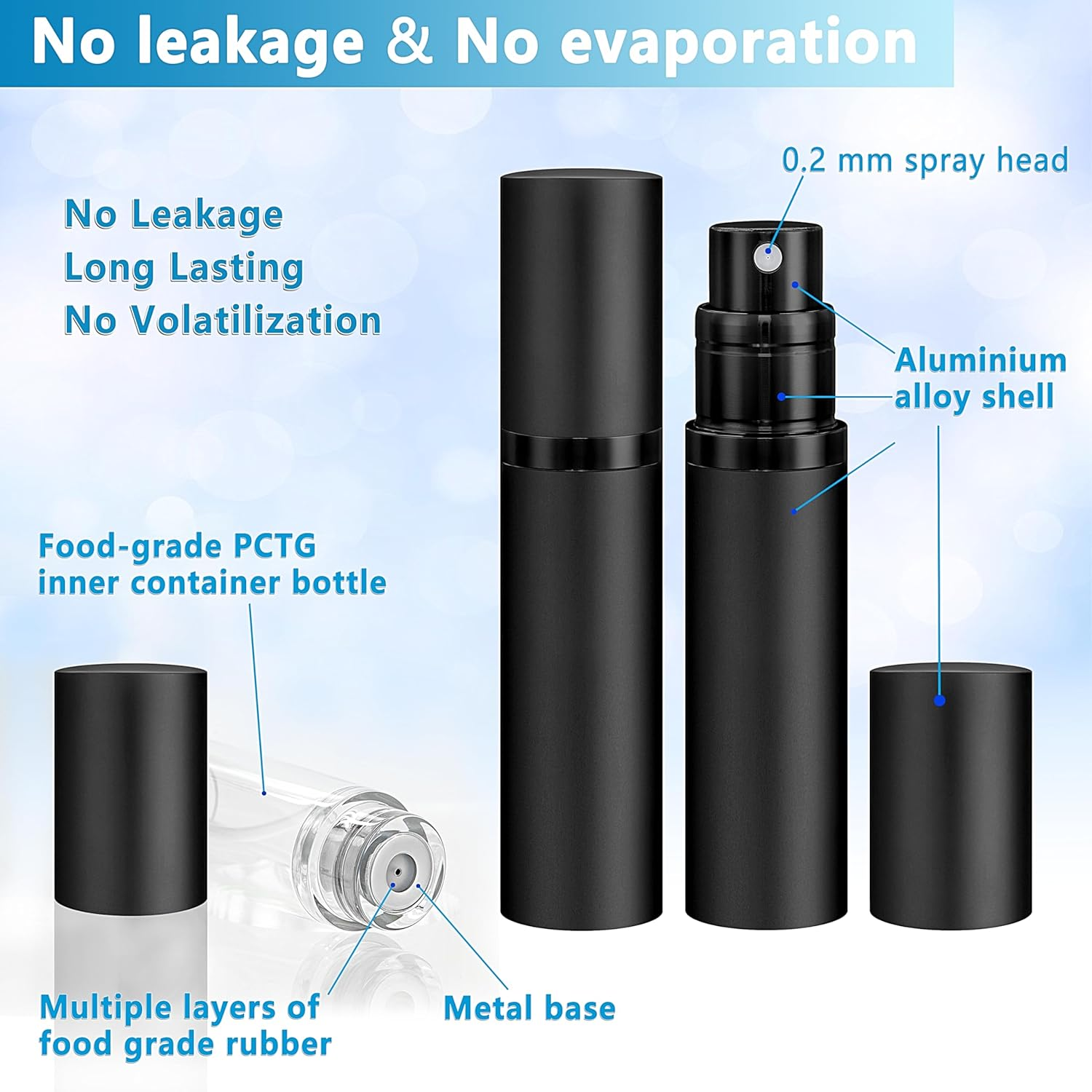 Travel Refillable Perfume Atomiser Bottle - 5Ml Leakproof Travel Perfume Refillable Bottle, Perfume Atomizer (Black & Black) - Rose Gold image number 5