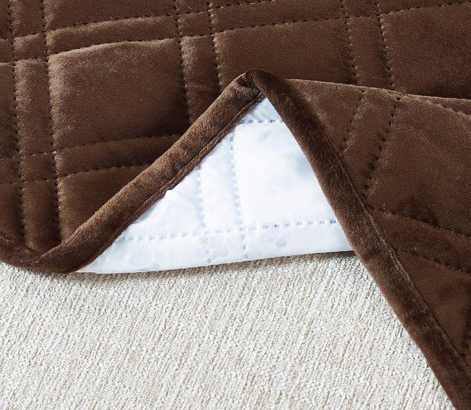 Brilliant Sunshine Chocolate Velvet Couch Armrest 5 Pockets Organizer, Slip Resistant Recliner Armchair Caddy, Washable Remote Controls Holder, Storage for Magazine, Tablet, Ipad, 35&times;13", Chocolate image number 4