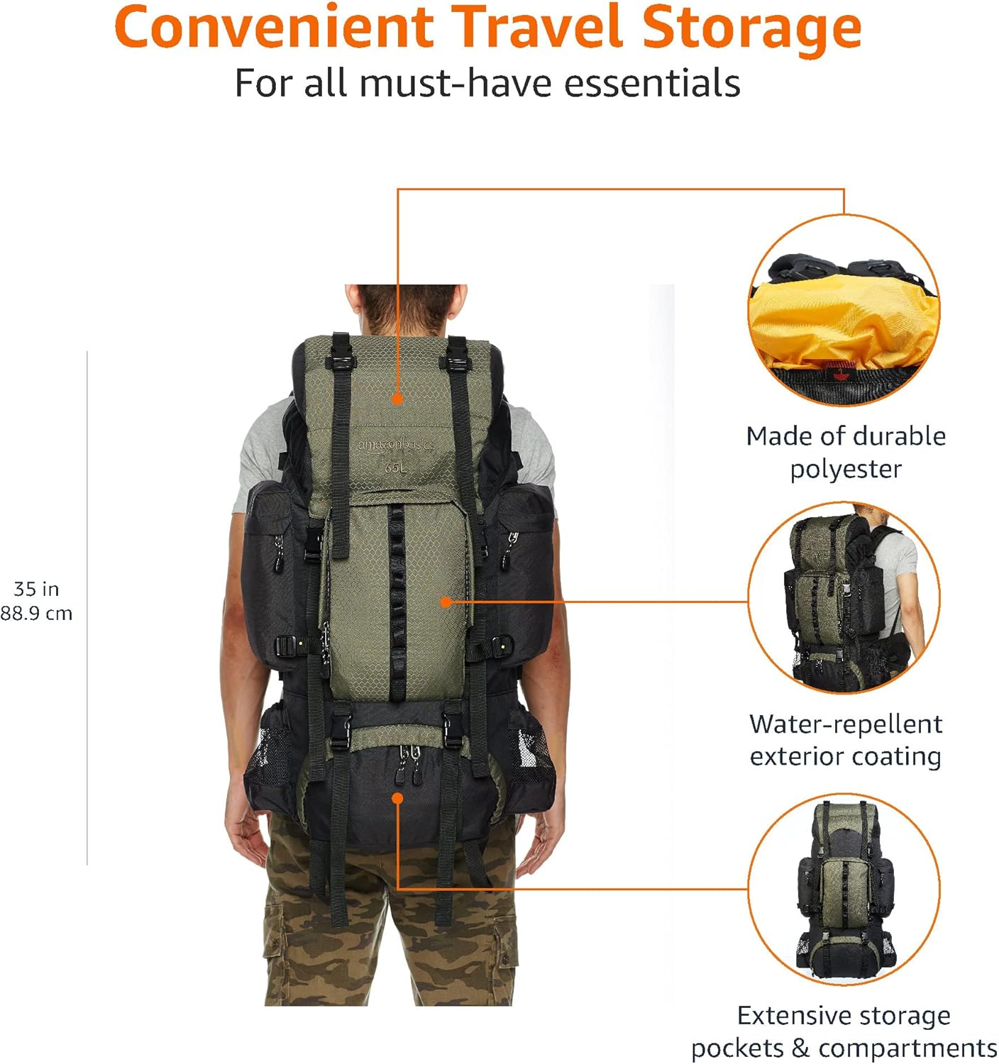 Amazon Basics Internal Frame Hiking Backpack with Rainfly