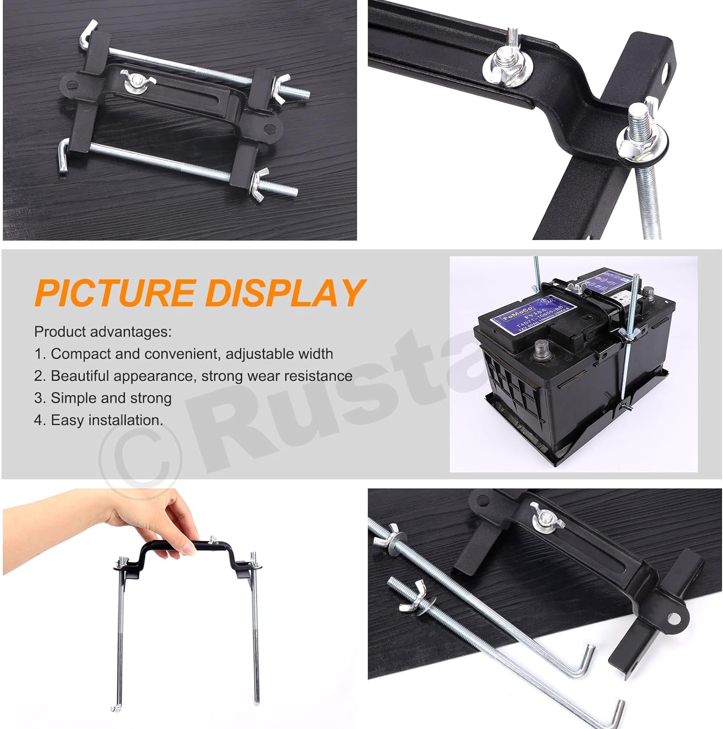10.6&rdquo;/27Cm Adjustable Battery Hold down Kit Universal Car Battery Holder Universal Crossbar with J Bolt Battery Hold down Bracket for Cars Suvs