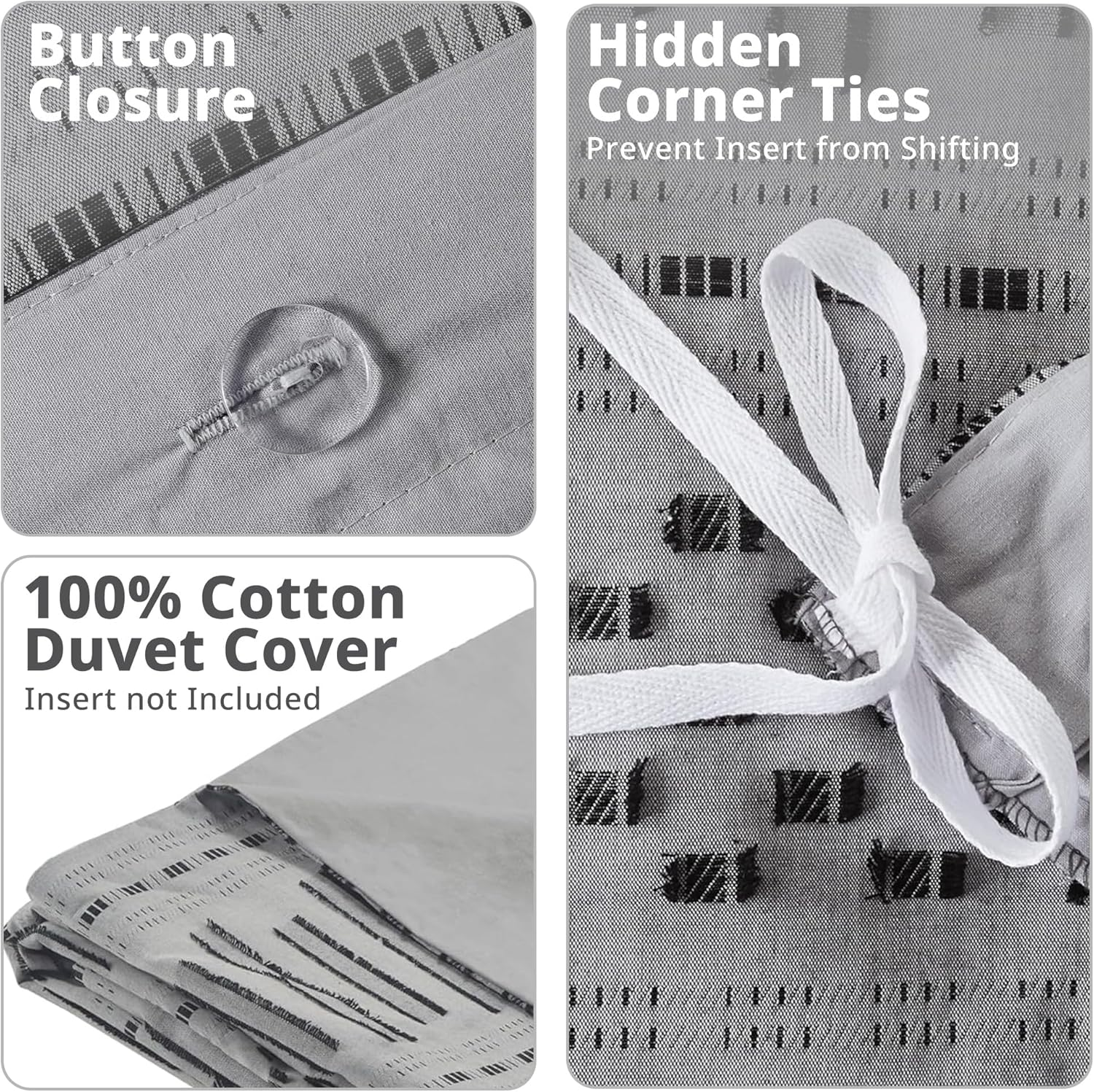 INK+IVY Rhea 100% Cotton Duvet Set Mid Century Modern Boho Design, All Season Comforter Cover Bedding Set, Matching Shams, King/Cal King, Geometric Clipped Jacquard Grey 3 Piece image number 6