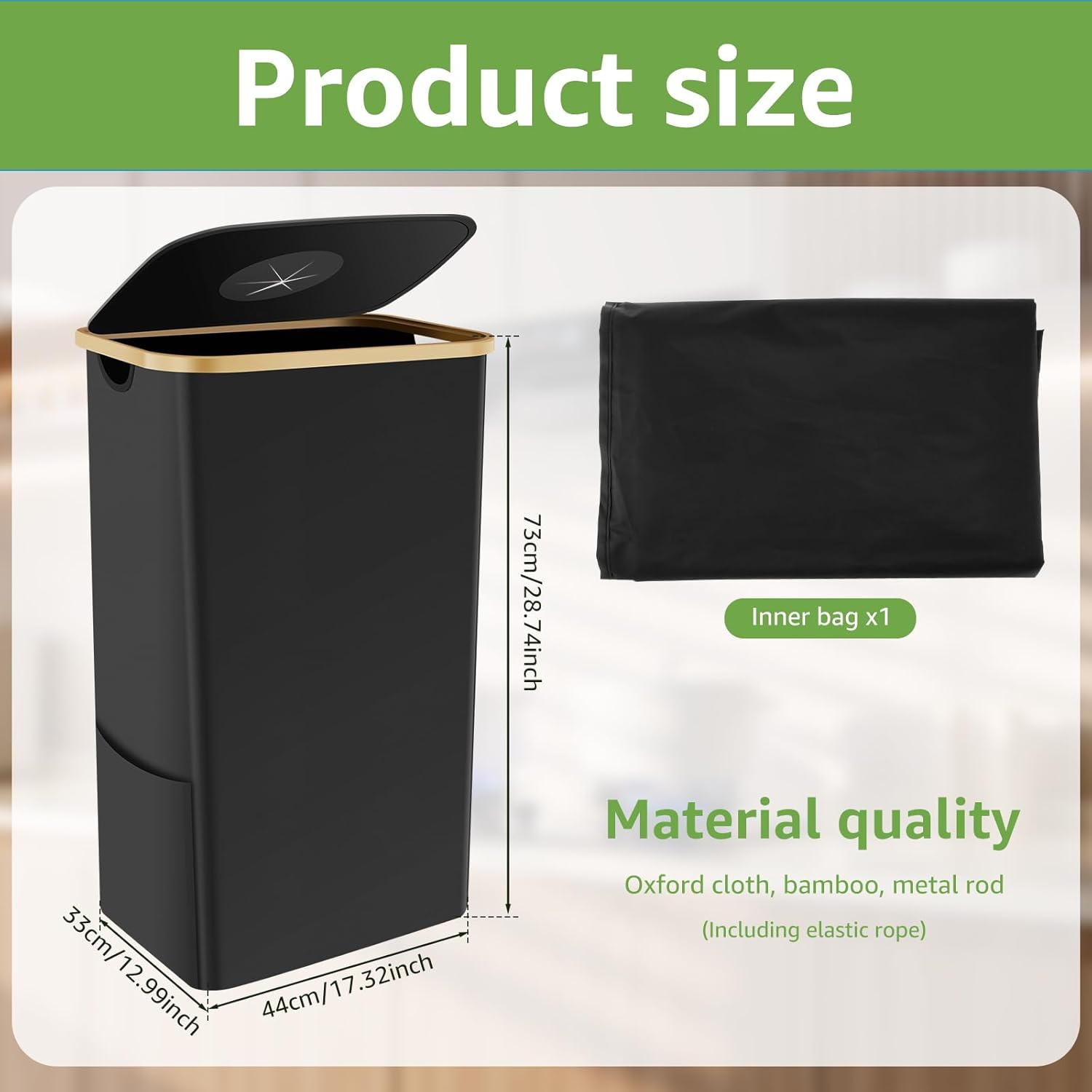 105L Recycling Bin Large Capacity Recycle Bin with Lid Removable Reusable Bag Foldable Collecting Bottle Can Portable Recycling Storage Container Bamboo Handle Recycle Bottle Bin for Kitchen Indoor