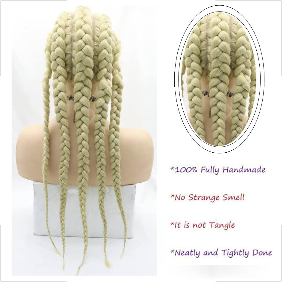 Afbeauty 613 Blonde 5 Braided for Women Handmade Blonde 5 Braids Wig Synthetic Blonde Lace Wig with Baby Hair Heat Resistant Fibre 5 Braided Daily Makeup Wigs 24 Inches image number 5
