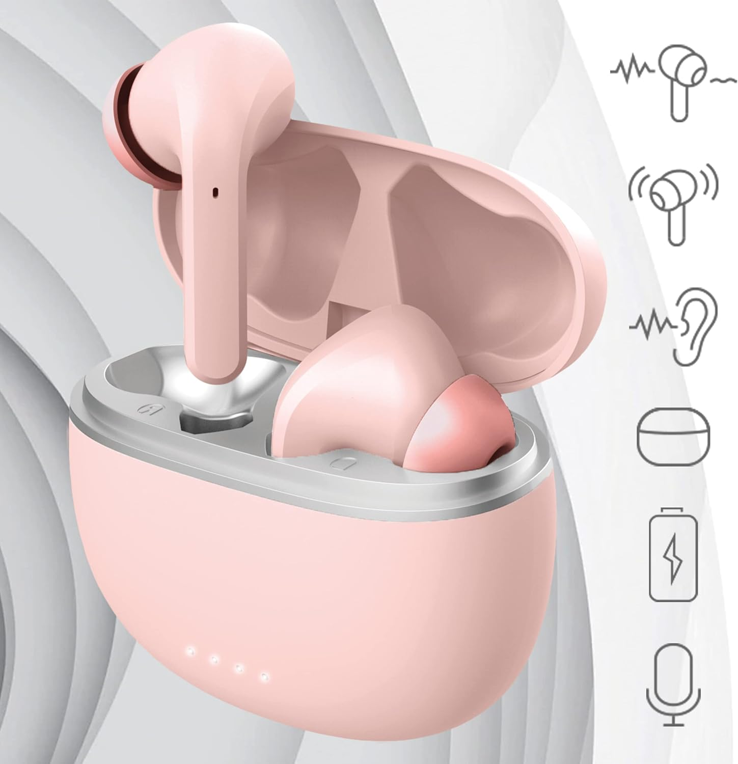 FOREVER Bluetooth Wireless Headphones 5.3 Modes ANC TWE-210 EARP with Charging Case Microphone, Control, LED Indicators In-Ear Headphones (Rose) image number 5