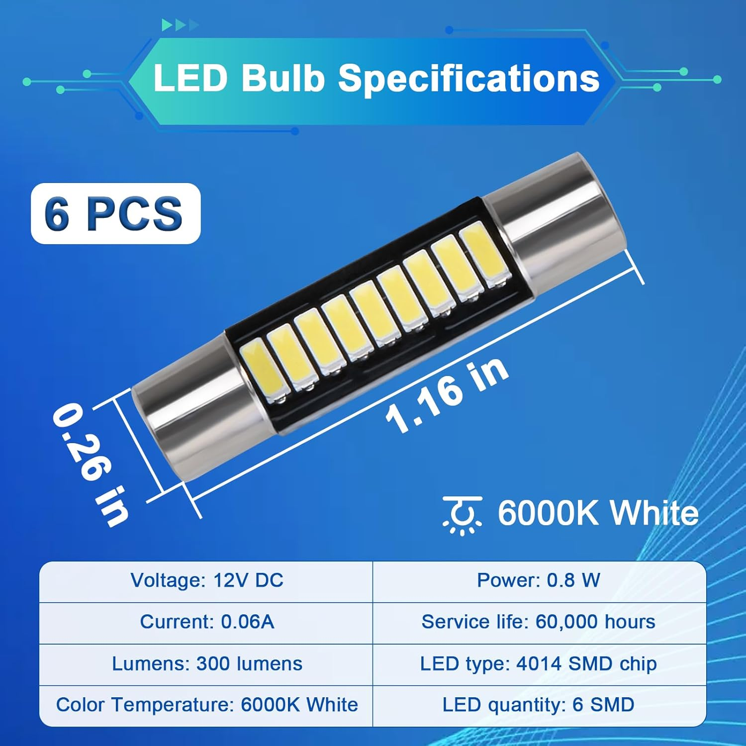 Ecocstm 6 PCS 29.5Mm LED Car Bulb, Extremely Bright 9-SMD 4014 Chips, Xenon Festoon Light Bulb 6614F 6641 6612F, Automotive Light Bulbs 12V for Vanity Mirror, Sun Visor, and Dome Light image number 1