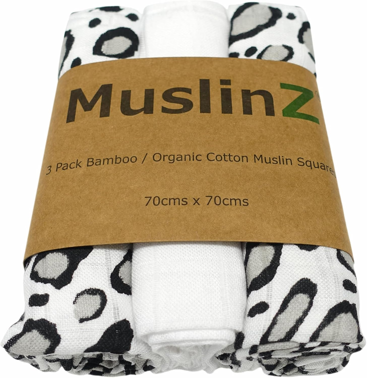 Muslinz Newborn Sensory Muslin Squares in Black and White for Visual Stimulation and Sensory Play. Baby Muslin Bamboo/Organic Cotton Mix. (Leopard, 70X70Cms) image number 1
