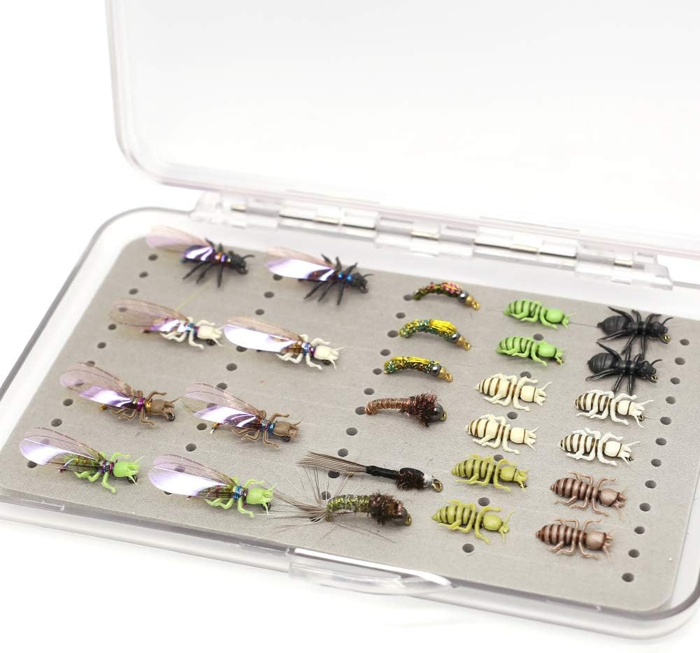 YZD Realistic Trout Hand Tie Fly Fishing Flies Collection Dry Wet Nymph Fly Assortment with Fly Box Lures Kits 12/16/18/22/36/48Pcs