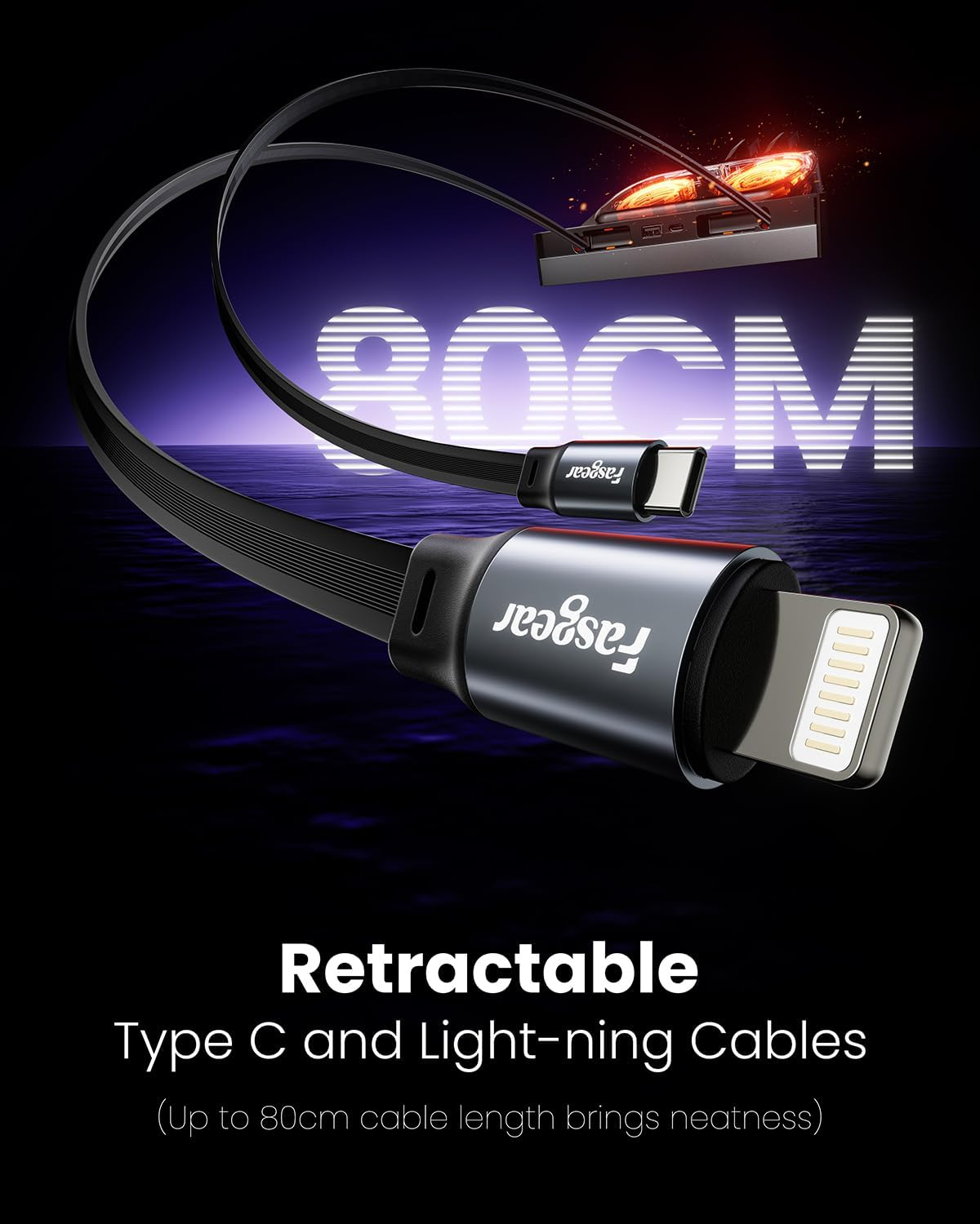 Fasgear USB Hub Docking Station 4-Ports Compatible for Tesla Model 3/Y 2023 2022 2021 Model Y 2024 Car Interior Accessories, Retractable 80Cm Light-Ning and Type C Cable for Model 3 Y Center Console image number 1