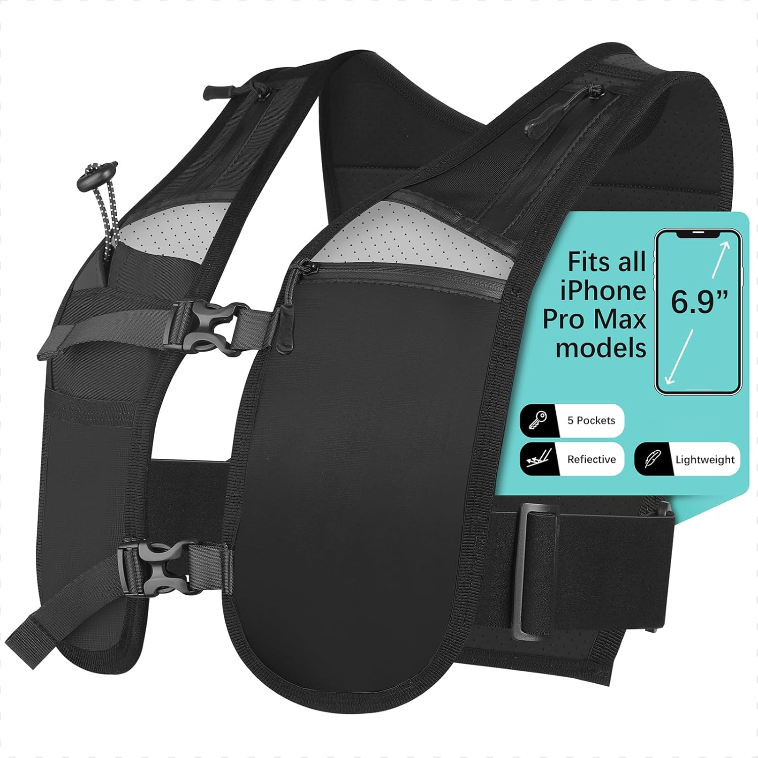 Running Vest for Men Women, Reflective Hydration Vest with Phone Holder and Bottle Pocket image number 1