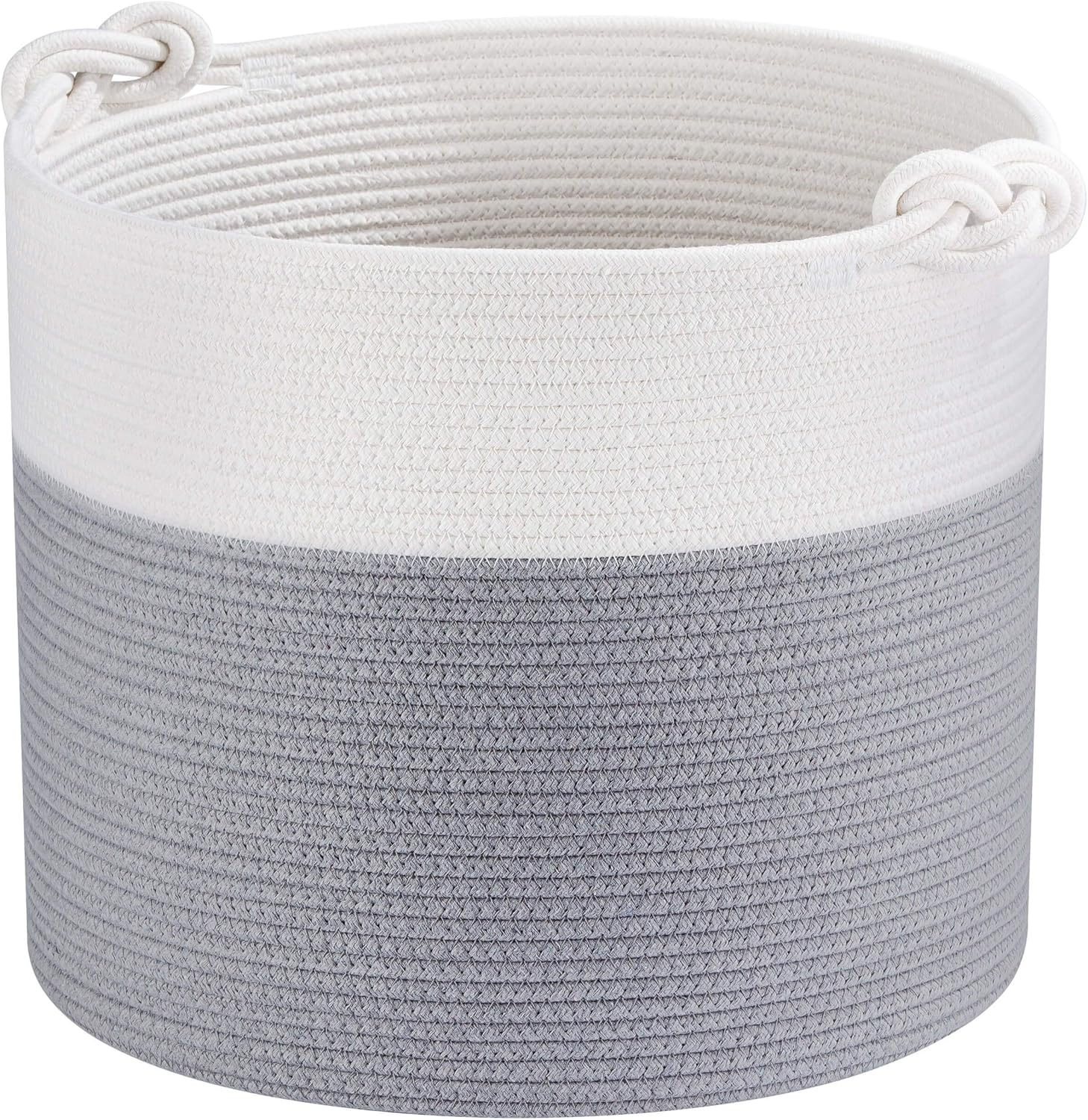 MINTWOOD Design 15 X 14.2 Inches Woven Cotton Rope Storage Basket, Stuffed Toy Basket Bin, Laundry Basket Hamper, Nursery Basket, Dog Toy Basket, Blanket Basket, Gift Basket, Light Brown