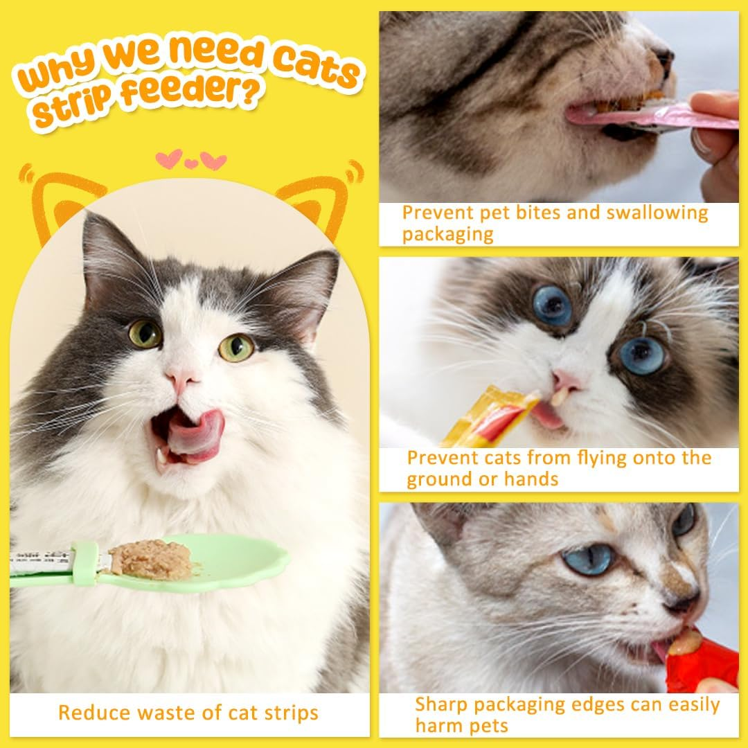 Zayookey 4Pcs Cat Strip Feeders Set,Cat Wet Treat Spoon Squeeze,Spatula Pet Can Opener,Multifunctional Flower Shape Cat Food Dispenser Sliding Happy Spoon for Cats image number 4