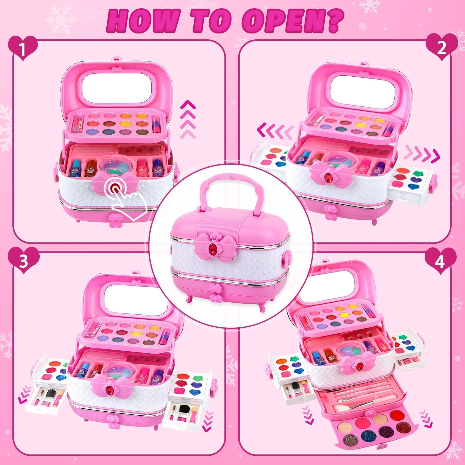 58Pcs Kids Makeup Kit for Girl，Play Real Makeup Girls Toys,Washable Make up for Little Girls,Non Toxic Toddlers Cosmetic for Children Age 3-12 Years Old (Pink) image number 2