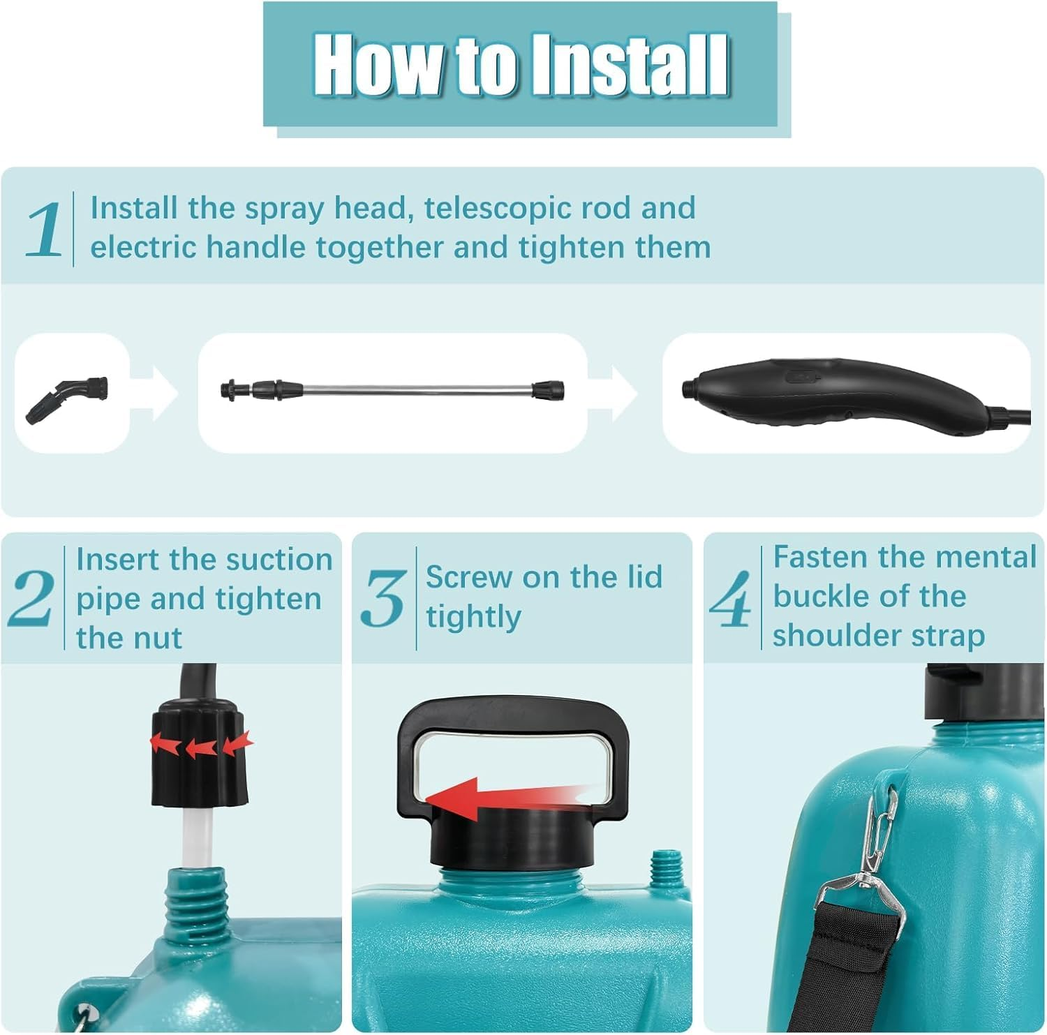 Electric Sprayer with 3 Adjustable Speed, Battery Powered Pump Sprayer, 2 Gallon Garden Sprayer with Retractable Wand, 4 Mist Nozzles, Adjustable Shoulder Strap for Lawn, Yard, and Garden image number 5