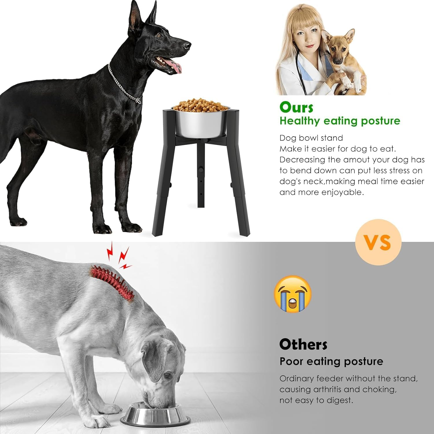 Adjustable Dog Bowl Stand, Width Adjustable 7-10.7 Inch, Height 9.8-13.4 Inch, Sturdy Square Tubular Dog Bowl Holder,Holder for Small, Medium and Dogs (Bowls Not Included, Black) image number 1