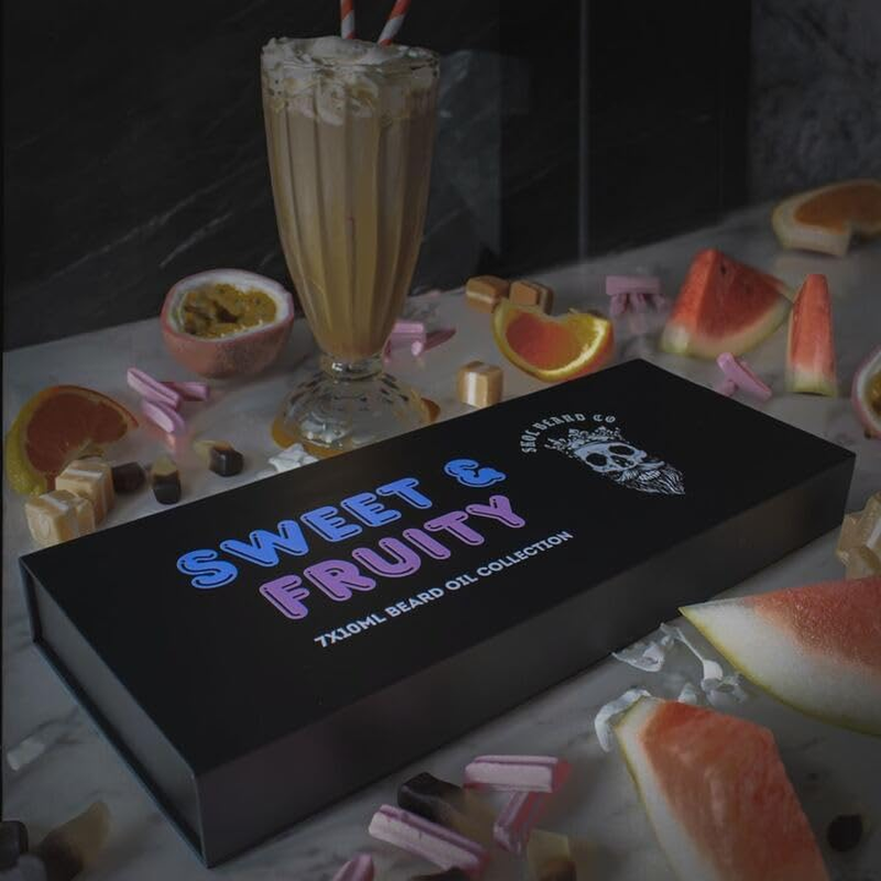 Skol Beard Co Premium Beard Oil Collection, Sweet & Fruity | Set of 7 X 10Ml Premium Handmade Beard Oils | Beard Conditioning, Softening & Nourising Gift Set