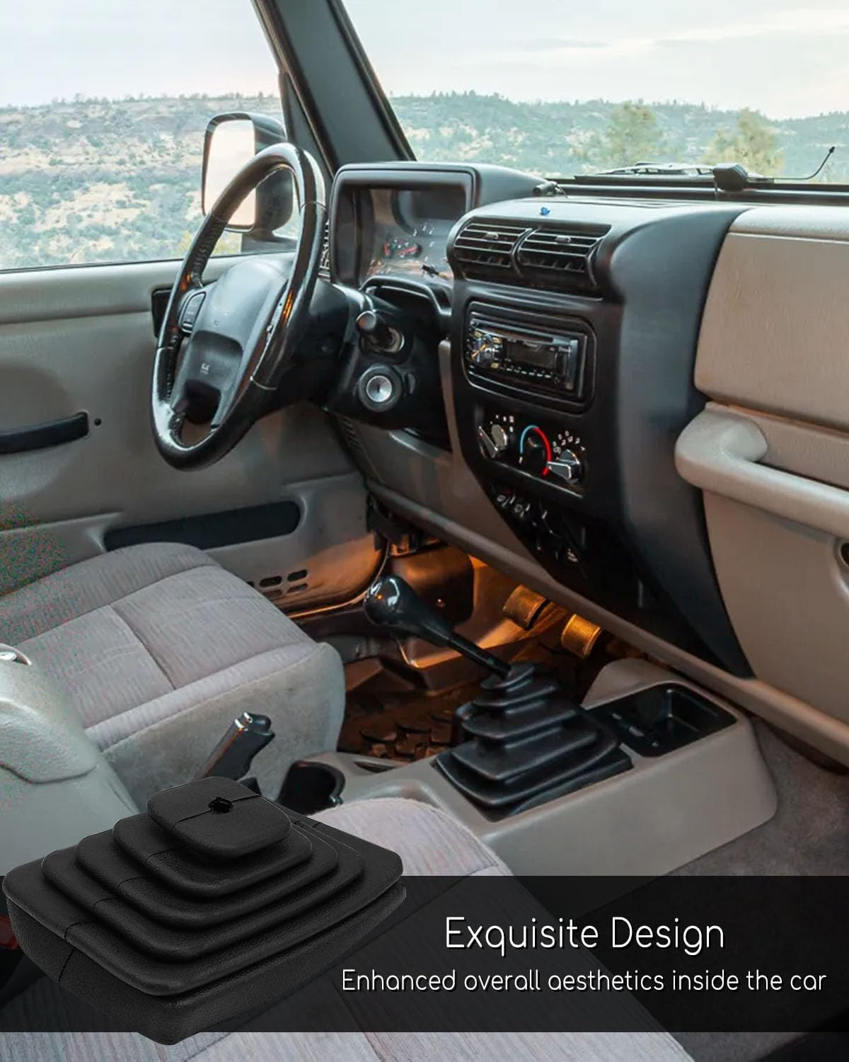 QAGGUM Shifter Boot and Retainer Bezel Kit Compatible with Jeep TJ Wrangler 1997-2004, Transmission Shift Bezel Shifter Boot Kit Replace 53000056 52078558 image number 5