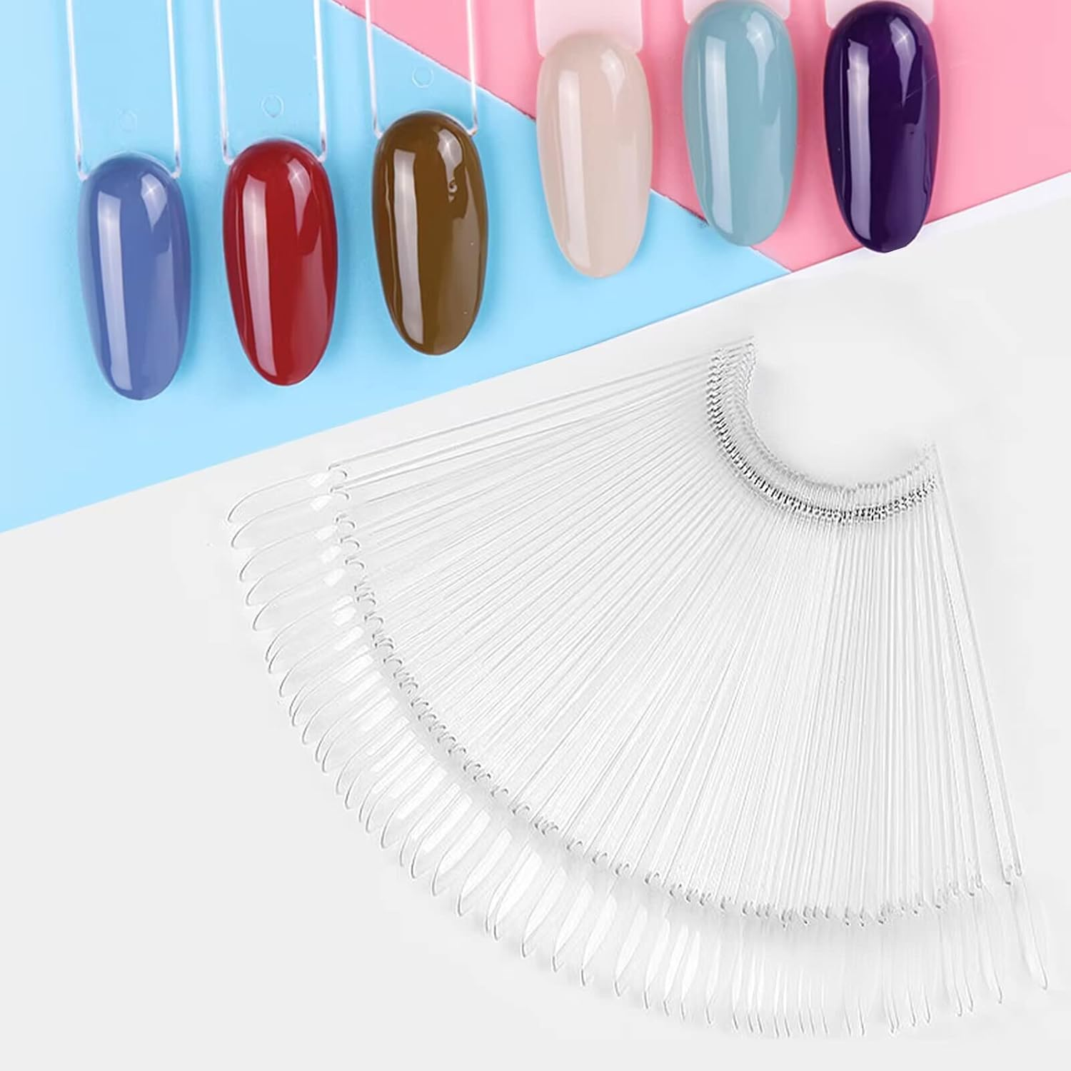 Pack of 100 Nail Sticks, Transparent Nail Art Tip Ring Stick, Colour Display Nail Display, Nail Art, Practice Nail Presentation for Display and Practice DIY Nail Art, Oval image number 2