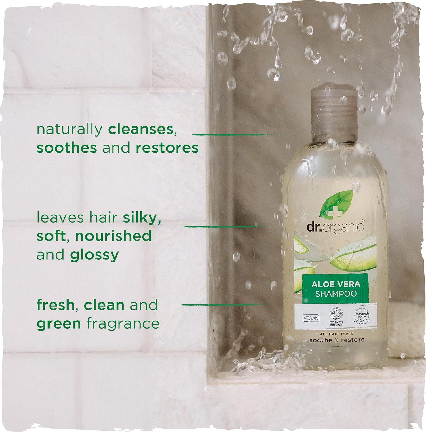 Dr Organic Aloe Vera Shampoo & Conditioner Set with Travel Bag, Soothing, All Hair Types, Natural, Vegan, Cruelty-Free, Paraben & Sls-Free, Recyclable & Recycled Ocean Bound Plastic, Organic, 265Ml image number 3