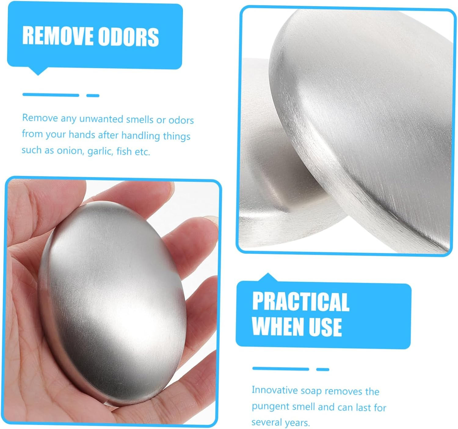 Minkissy 2Pcs Stainless Steel Soap Bar Odor Remover Kitchen Deodorizing Bar for Metallic Smells Camping Dishwashing Soap Pack image number 3