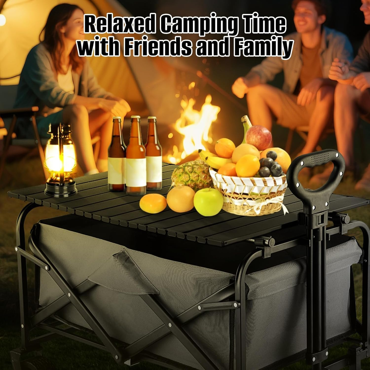 Portable Folding Wagon Tabletop, Black Aluminum Board 34X21 Inch, Heavy-Duty 68 LBS Capacity for Outdoor Camping, Party, Family Activities image number 1