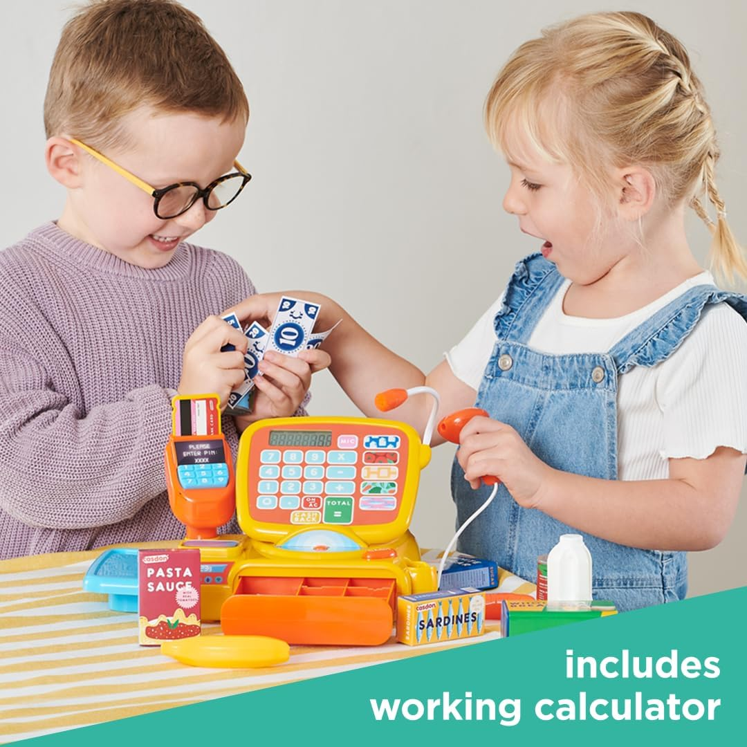 Casdon Cash Register | Interactive Toy Shopping Till for Children Aged 3+ | Includes Working Calculator, Microphone, Scanner & More! image number 5