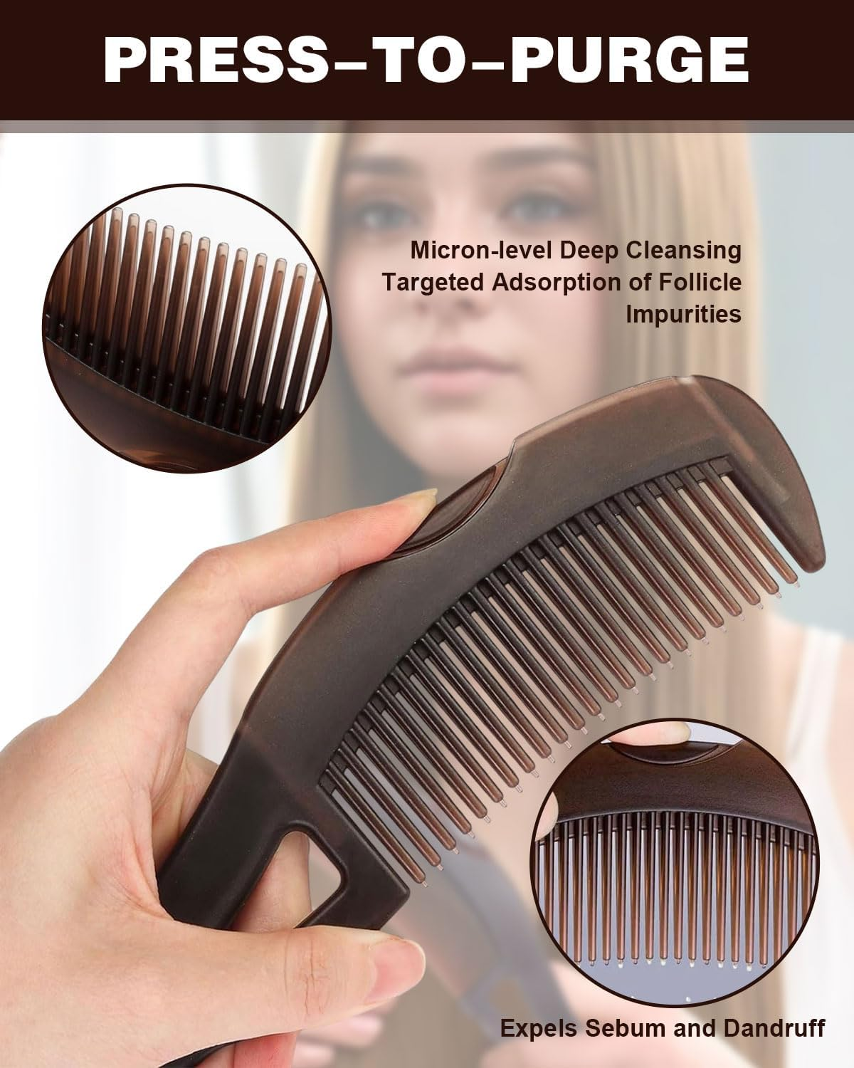 BPTRKOM Pack of 2 Self-Cleaning Dandruff Comb with Energy Massage - Special Brush for Dandruff Removal & Hair Degreasing - for Healthy Scalp & Better Hair Quality (Men & Women)