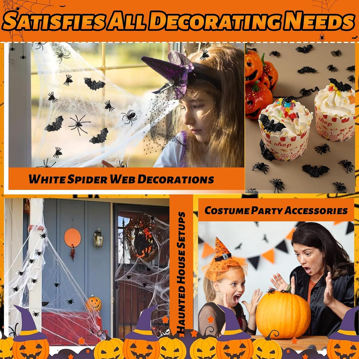 Halloween Spider, 200 Pcs Mini Spiders Bats Halloween Decorations, Vivid Plastic Fake Spider for Funny Prank Halloween Party Supplies, Fools Day Decoration image number 5