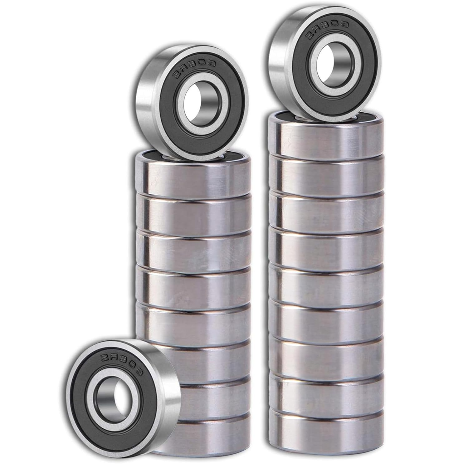Ball Bearings 20 Pcs 608 2RS Bearing Steel and Double Rubber Sealed Miniature Deep Groove Ball Bearings for Furniture Wheel,Skateboards, Inline Skates, Scooters, Roller Blade Skates (8 X 22 X 7Mm)