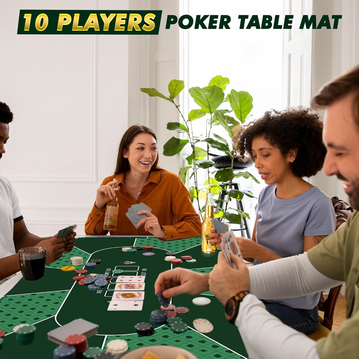 Poker Mat 70 X 35 Inch/180X90Cm - 8-10 Players Texas Hold'Em Poker Rubber Mat Poker Topper for Tables, Folding Portable Poker Table Top with Carrying Bag for Poker Games, Blackjack, Casino (Green) image number 4
