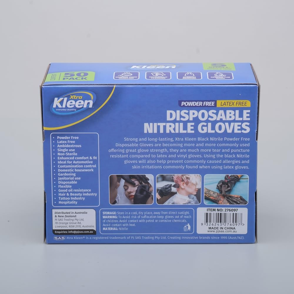 Xtra Kleen Nitrile Powder Free Disposable Gloves, Black, Small (Pack of 50) image number 1
