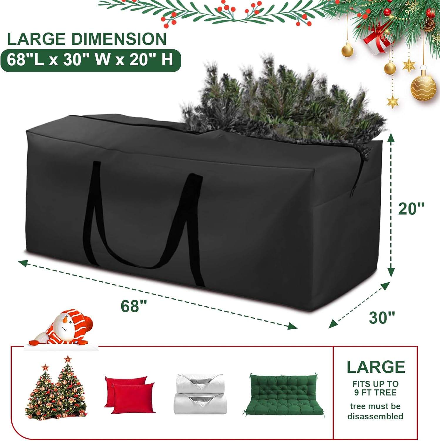 Patio Cushion Storage Bag Extra Large Oxford Fabric Outdoor Cushion Bag Waterproof Dust Resistant Outdoor Zippered Storage Bags for Furniture Cushions 68" L X 30" W X 20" H (Black) - Black image number 4