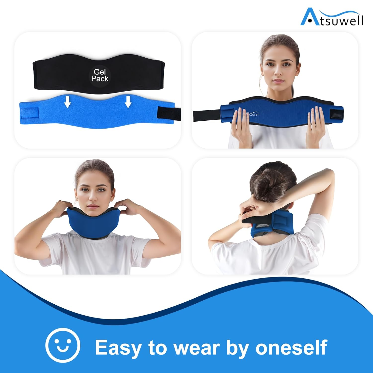 Atsuwell Neck Brace for Sleeping, Soft Cervical Collar for Neck Pain and Support, Adjustable Neck Support Brace with Hot Cold Gel Packs Reusable for Office Pressure, Surgery Recovery, Fatigue, Blue image number 1