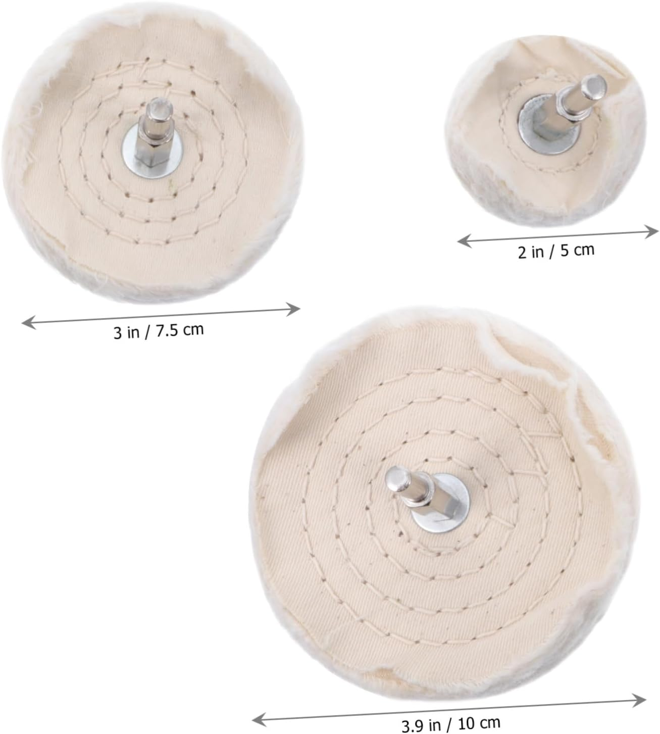 Mikinona 3Pcs Polishing Wheel Set with Handles &ndash; 50Mm, 75Mm, 100Mm Pure Cotton Buffing Mop Kit for Automotive Polisher Drill Equipment, White Cotton Polishing Wheels for Car Body Repair and Detailing image number 3