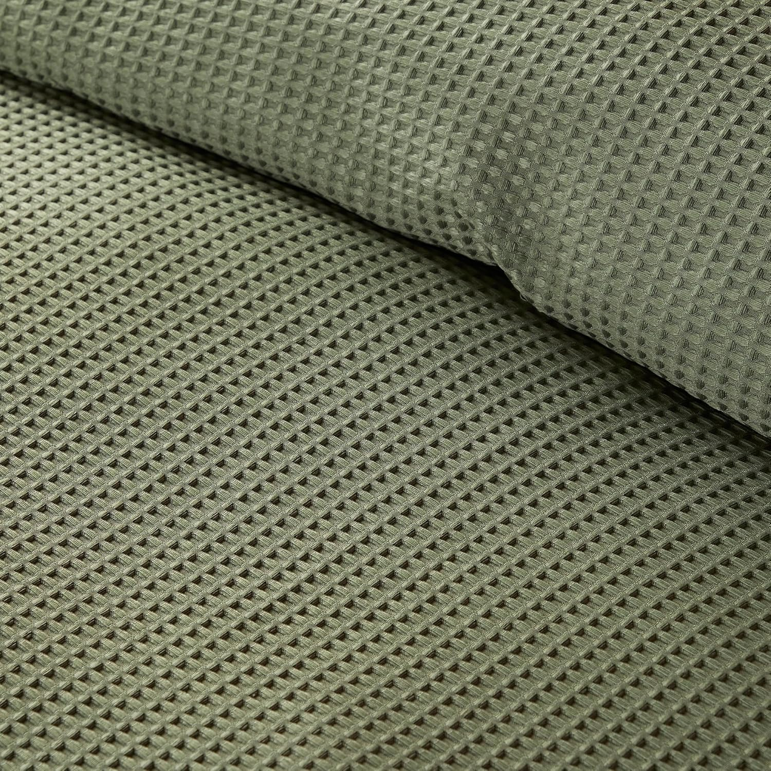 Serene - Green Waffle Duvet Cover - Double Bedding Size (200 X 200Cm) - Soft Touch - Luxury Bedding - Grid Pattern Textured Duvet Cover in Khaki Green - Square Puckered Bedding - Lindly Collection image number 2