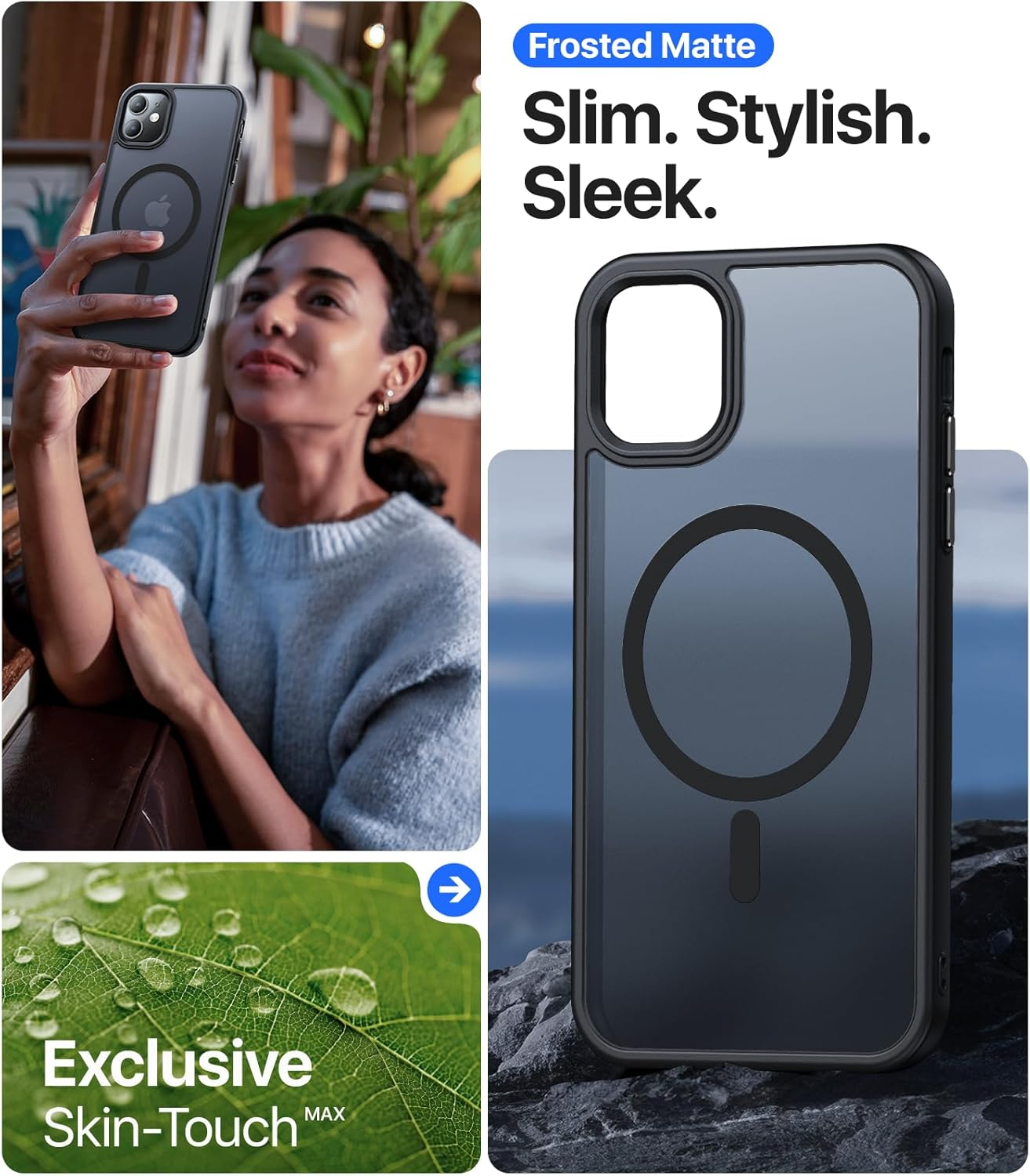 Olialia Strong Magnetic Case for Iphone 11, [Compatible with Magsafe] [Military Drop Protection] Skin-Friendly Touch Shockproof Protective Slim Phone Cover 6.1 Inch, Black - B-Blue image number 4