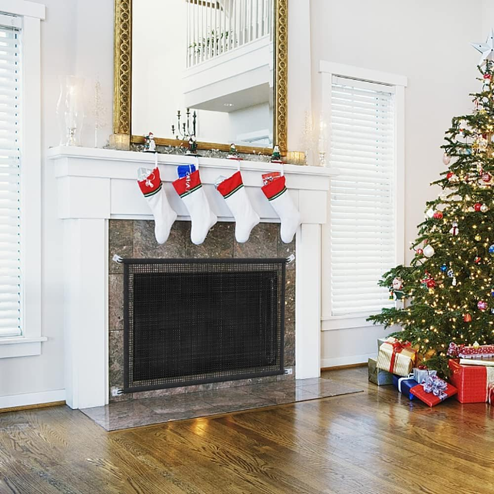 Cupount Fireplace Screen Safe Mesh Gate: Child Proof Barrier Guard Living Room Fire Place Cover for Toddler Baby and Pets 30 X 40 Inches Black image number 4