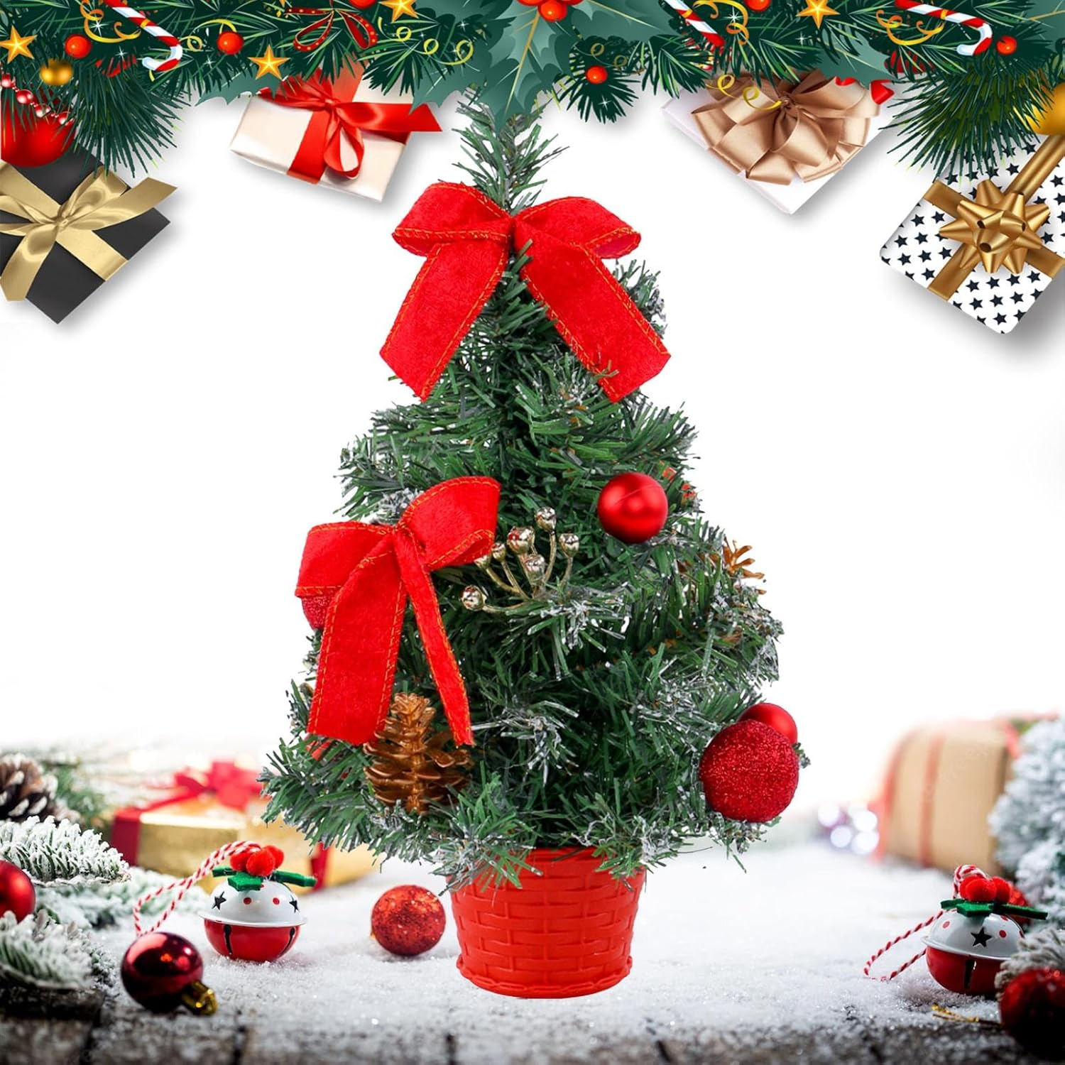 Tabletop Christmas Tree, Home Artificial Pine Tree for Table, Table Small Christmas Tree with Christmas Ornaments for Window, Door, Shelf image number 3