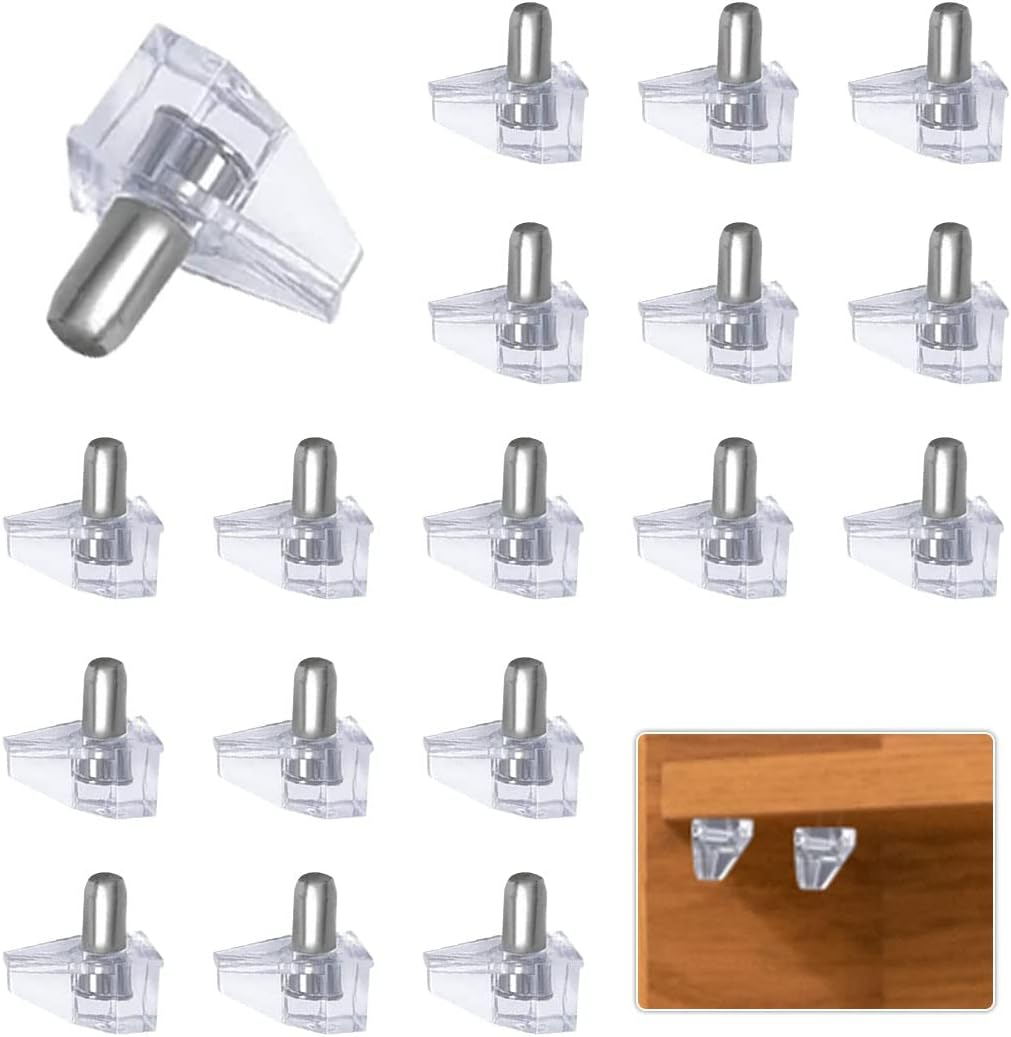 20 Pcs 5Mm Clear Plastic Cabinet Shelf Support Pins, Clear Shelf Support Pegs, Shelf Pins Clear Shelf Support Pegs, Shelf Holder Replacement Peg, Shelf Holder Bracket Steel Pins
