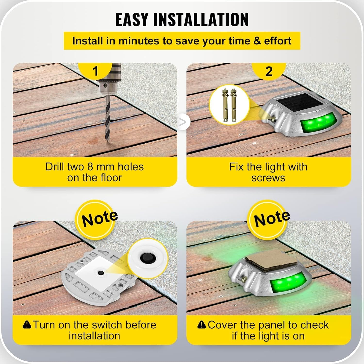 Extra Bright Solar Deck Lights Green Waterproof with 6 LED Driveway Safety Light for Pathway [2 Pack]