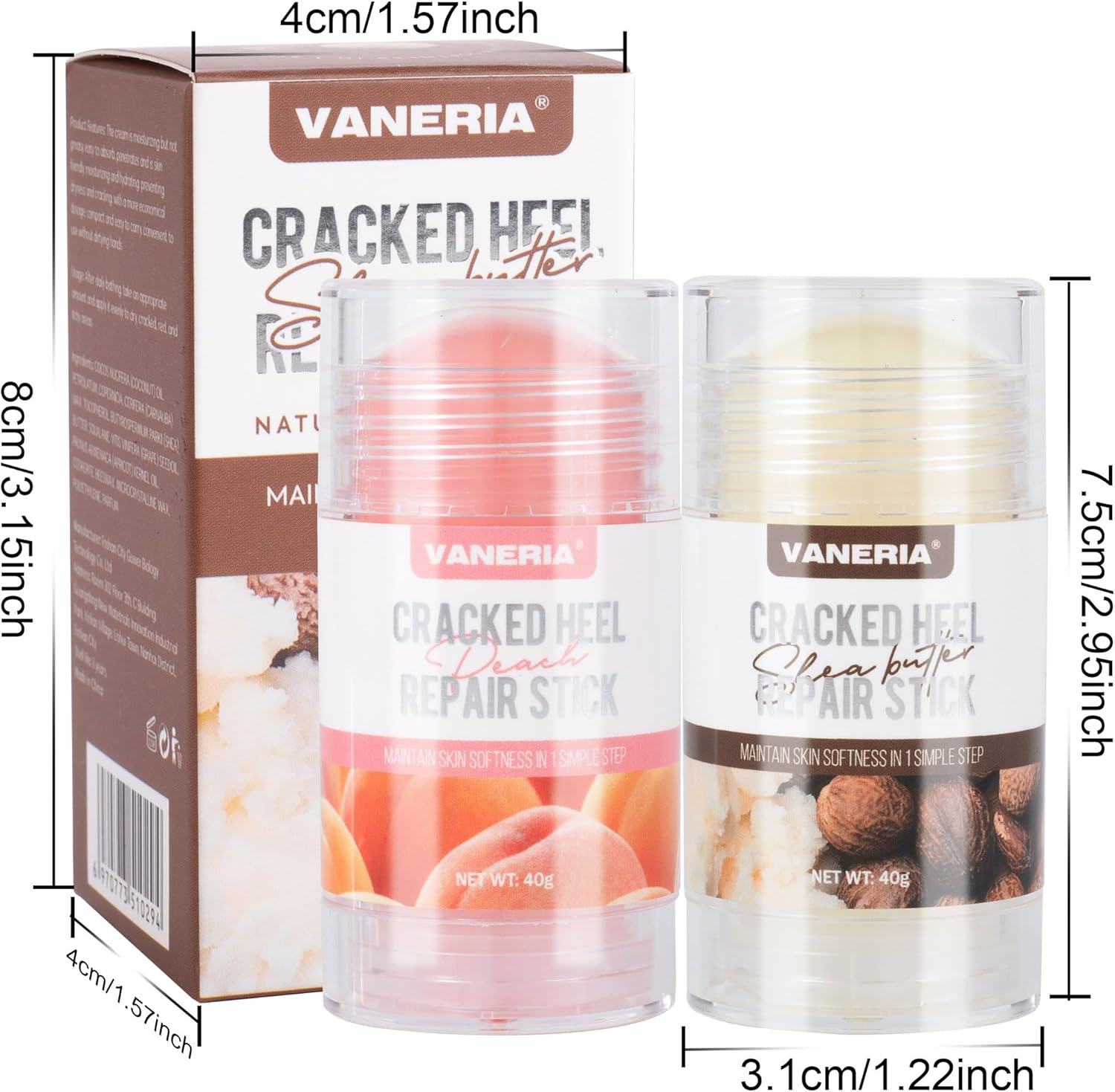 VANERIA Cracked Heel Repair Stick,Heel Balm for Dry Cracked Feet Treatment with Shea Butter & Coconut Oil,Deeply Moisturize & Soften Feet,Exfoliates Dead Skin 40G (Pink) - Pink image number 2
