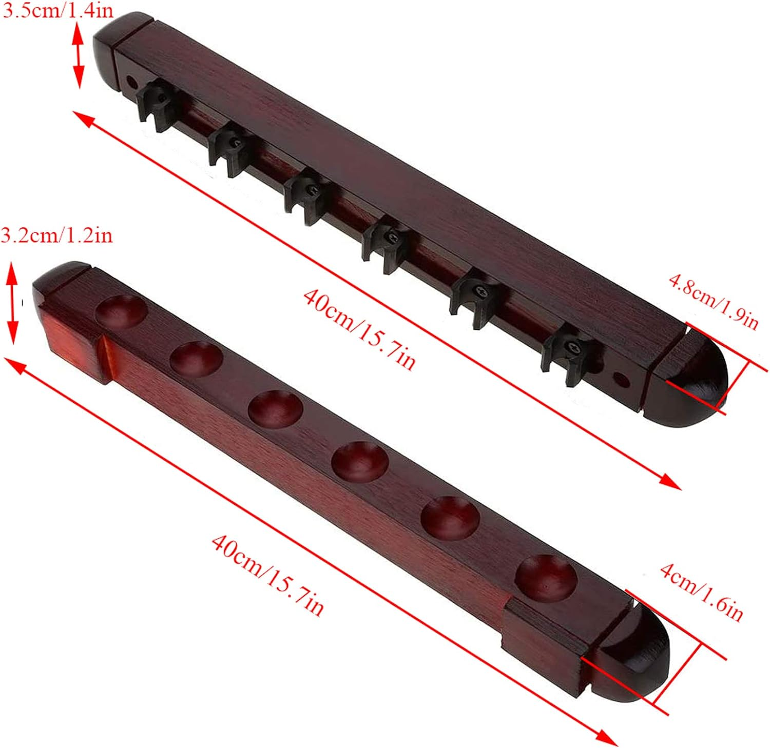 Mantouxixi Billiard Snooker Wooden Cue Rack Clip Stick Holder for 6 Pool Sticks, Wall Mount Wood Stained 6 Cues Billiard Wooden Pool Cue Rack Wall Mounted Stick Holder