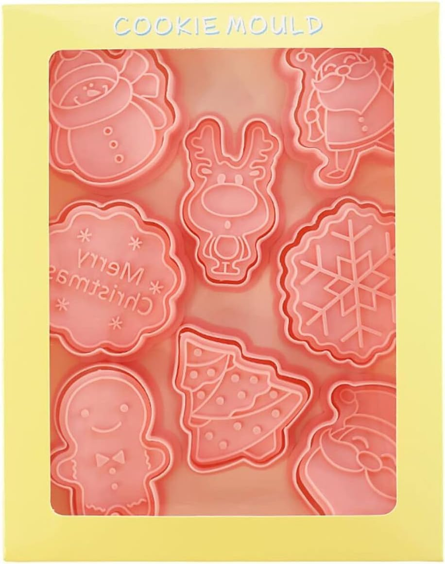 Christmas Cookie Cutters Set, Including 8Pcs Cookie Cutter, for Baking Cookies Set Kitchen Tools 3D Stamps Embossing Cutters (Christmas Day A) image number 3