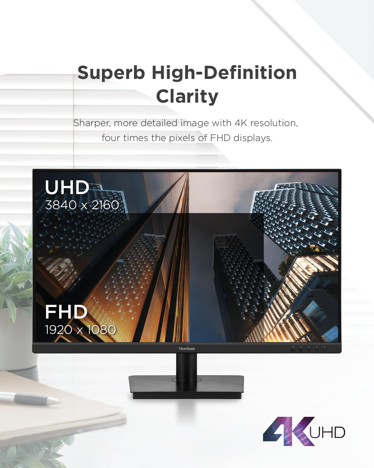 Viewsonic VA3208-4K-MHD 32 Inch 4K Monitor with Built-In Speakers, HDR10, UHD 3840X 2160, Eye Protech, Superclear VA Panel, HDMI and Displayport image number 3