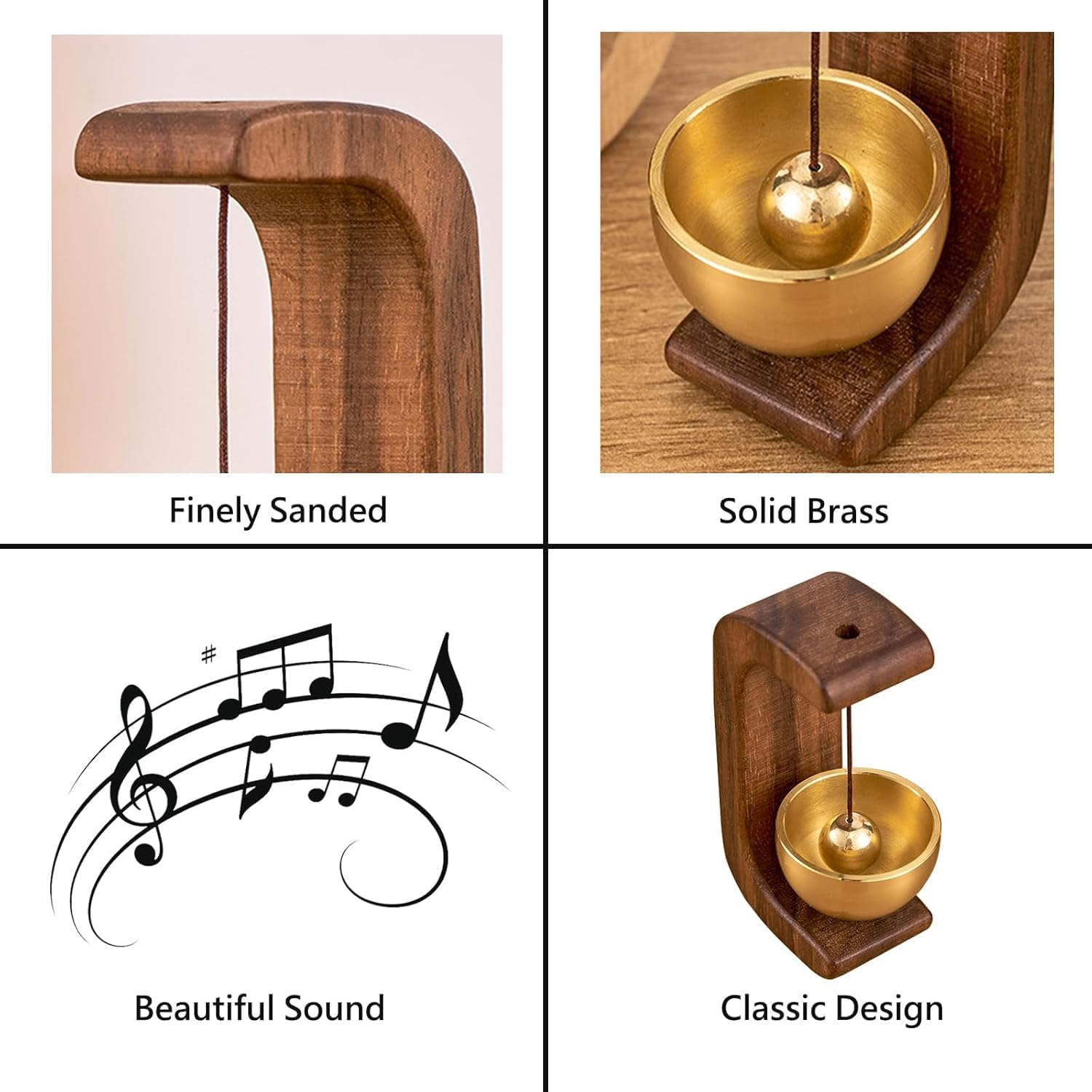 Wooden C Shaped Wind Chime，Suction Door Type Solid Wooden Wind Chime, Shopkeepers Bell for Door Opening, Magnetic Doorbell, Cute Decorative Doorbell For, and Restaurant (Dark Color) image number 5