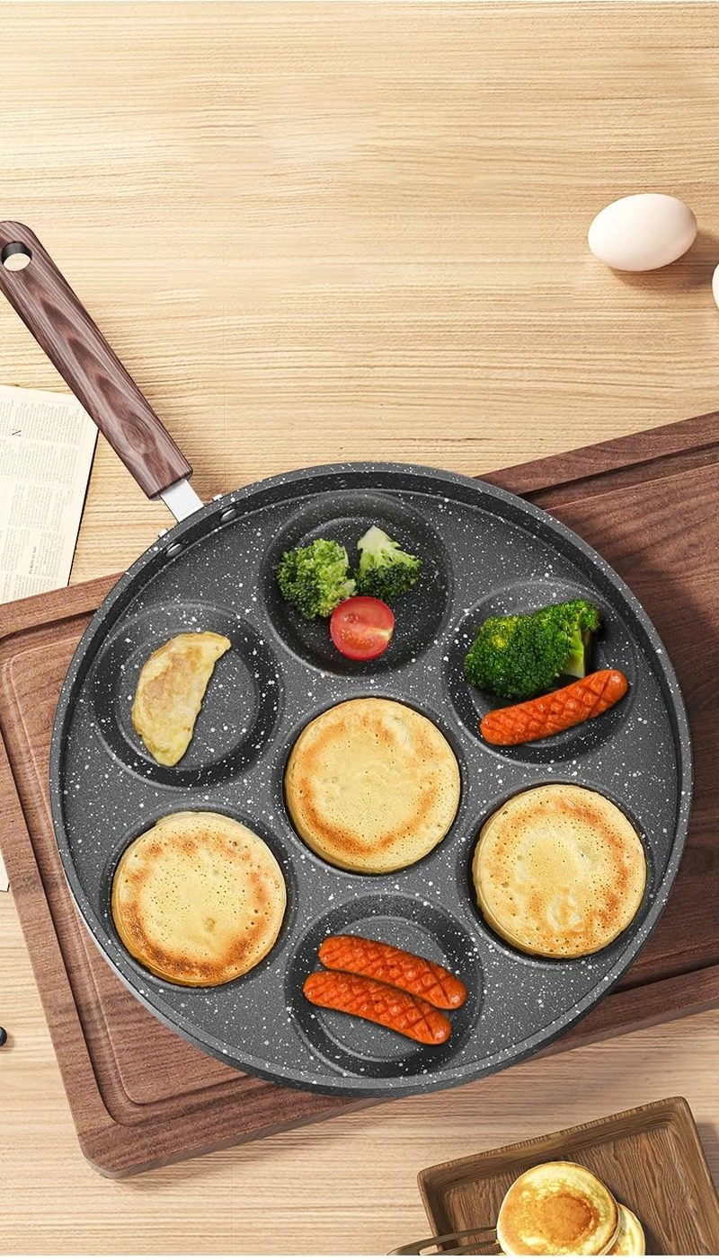 Aventara Pancake Pan 30Cm Non Stick, 7 Hole Induction Cooktop Compatible Griddle Pan for Mini Pancakes, Blini, Poffertjes, Fried Eggs, Family Breakfast & Kids Gift Idea