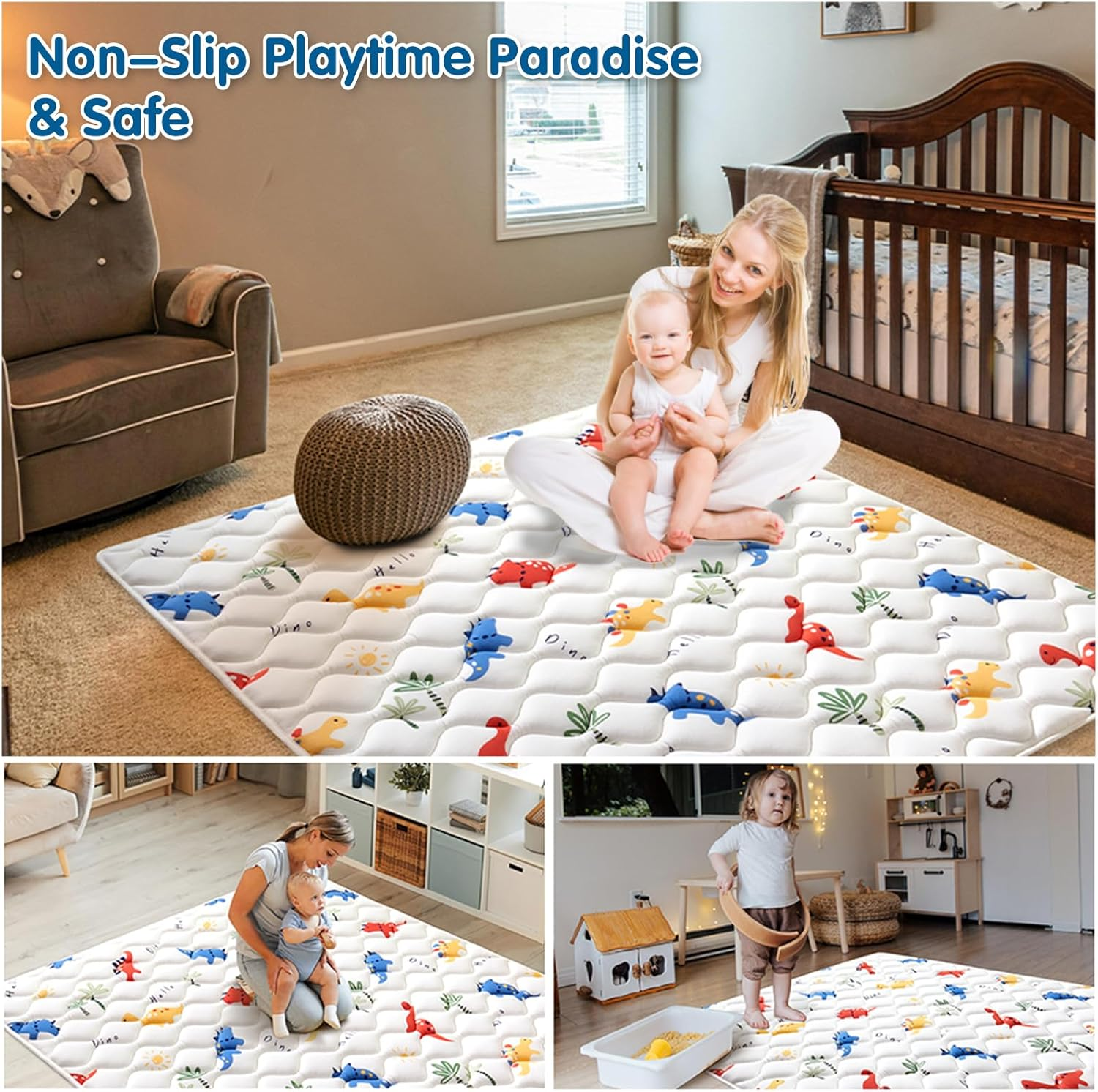 LIODUX Elegant Kids Floor Mat, Extra Thicker Soft Floor, Foldable Non-Slip Child Crawling Mats, Soft Microfiber Fabric Crawling Mat, Floor Blanket for Living Room (150X180Cm) image number 2