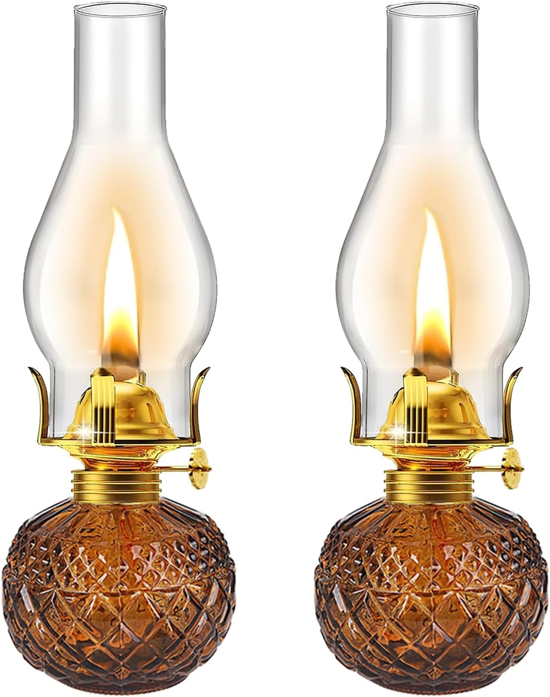 2 Pieces Chamber Oil Lamps,Transparent Glass Oil Lamps for Indoor Use, 250Ml Clear Kerosene Lamp for Emergency Lighting, Home Decor, Prayer, Hurricane Lantern (Brown)