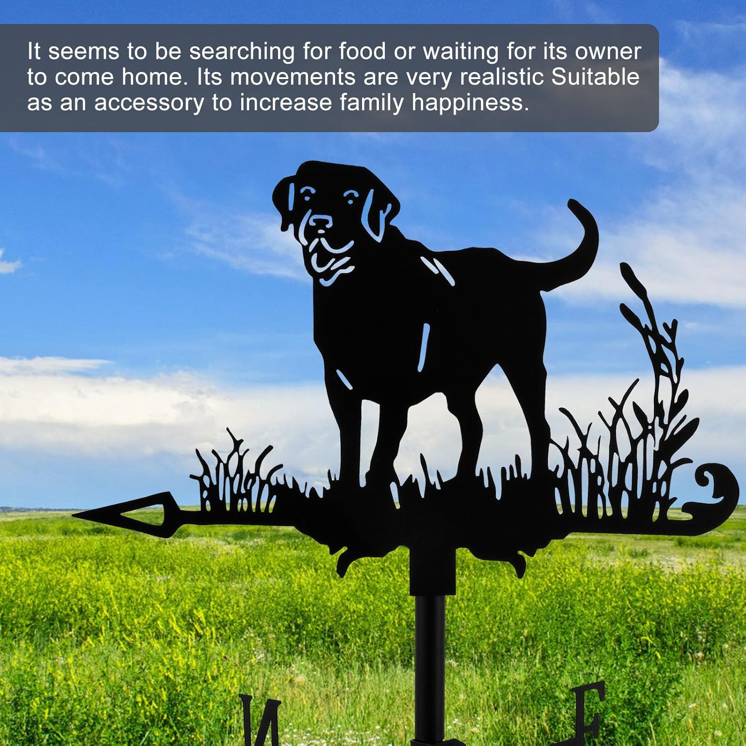 Animal Wind Direction Dog Weather Vane Metal Decorative Dog Weathervanes Creative Black Dog Ornament Indicator for Outdoor Patio Garden Porch Roof Decoration image number 4