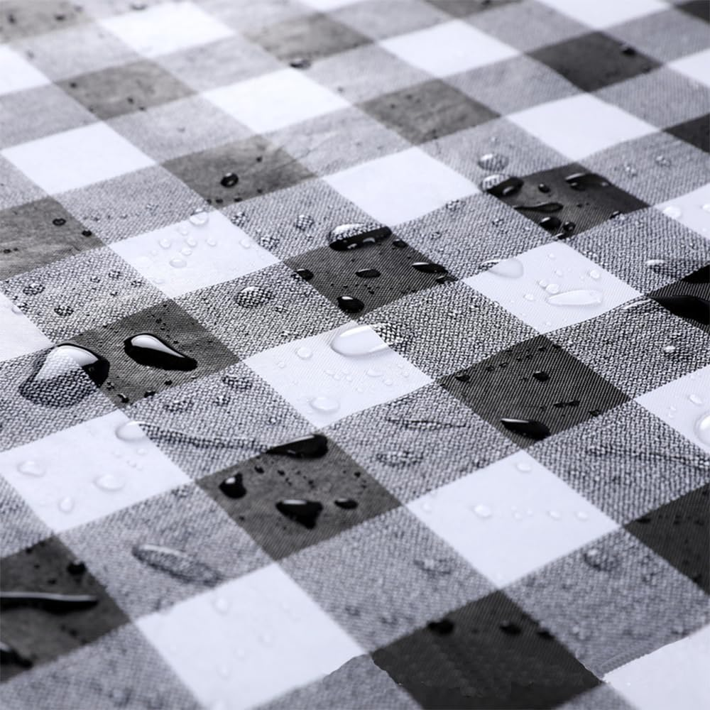 6Ft Picnic Table and Bench Cover,72In Waterproof Windproof Outdoor Elastic All around Tablecloth,Camping Essentials RV Gear,Black-White Checkered image number 1